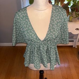 Shein green floral shirt size large v neck